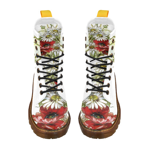 Vintage Floral Daisies Poppies High Grade PU Leather Martin Boots For Women Model 402H