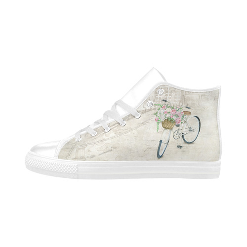 Vintage bicycle with roses basket Aquila High Top Microfiber Leather Women's Shoes (Model 032)