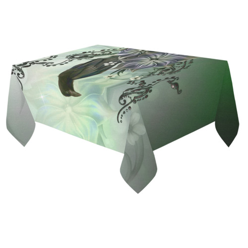 Raven with flowers Cotton Linen Tablecloth 60"x 84"
