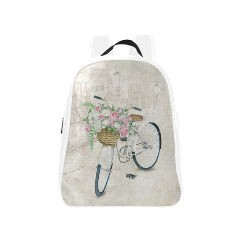 Vintage bicycle with roses basket School Backpack (Model 1601)(Small)