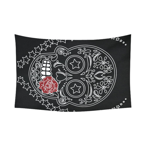 Sugar Skull Red Rose Cotton Linen Wall Tapestry 90"x 60"