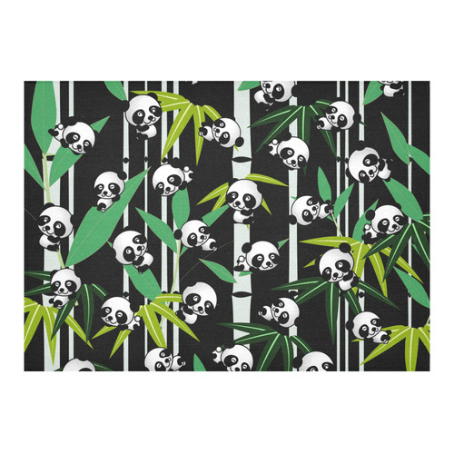 Satisfied and Happy Panda Babies on Bamboo Cotton Linen Tablecloth 60"x 84"