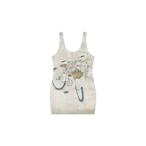 Vintage bicycle with roses basket Medea Vest Dress (Model D06)