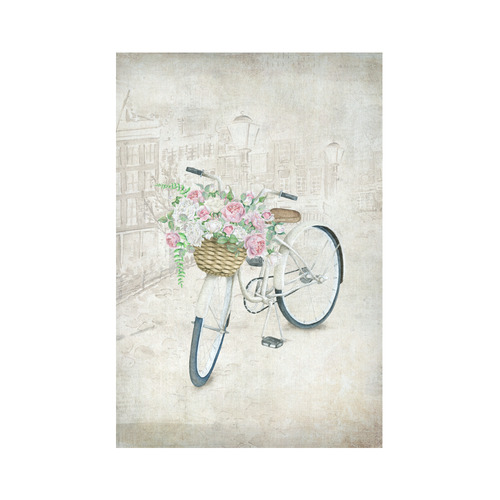 Vintage bicycle with roses basket Cotton Linen Wall Tapestry 60"x 90"