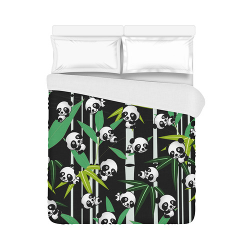 Satisfied and Happy Panda Babies on Bamboo Duvet Cover 86"x70" ( All-over-print)