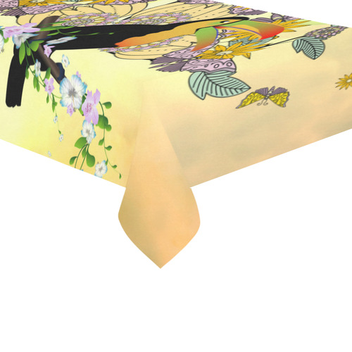 Toucan with flowers Cotton Linen Tablecloth 60"x 104"