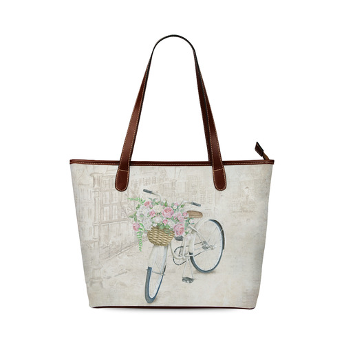 Vintage bicycle with roses basket Shoulder Tote Bag (Model 1646)
