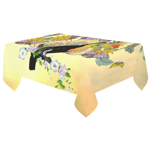 Toucan with flowers Cotton Linen Tablecloth 60"x 104"