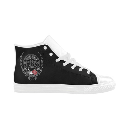 Sugar Skull Red Rose Aquila High Top Microfiber Leather Men's Shoes (Model 032)