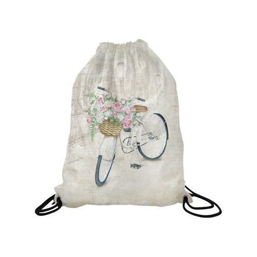 Vintage bicycle with roses basket Medium Drawstring Bag Model 1604 (Twin Sides) 13.8"(W) * 18.1"(H)