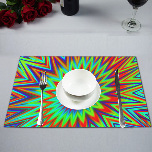 Red Yellow Blue Green Retro Psychedelic Color Explosion Placemat 12’’ x 18’’ (Two Pieces)