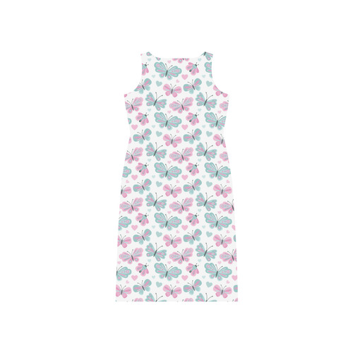 Cute Pastel Butterflies Phaedra Sleeveless Open Fork Long Dress (Model D08)