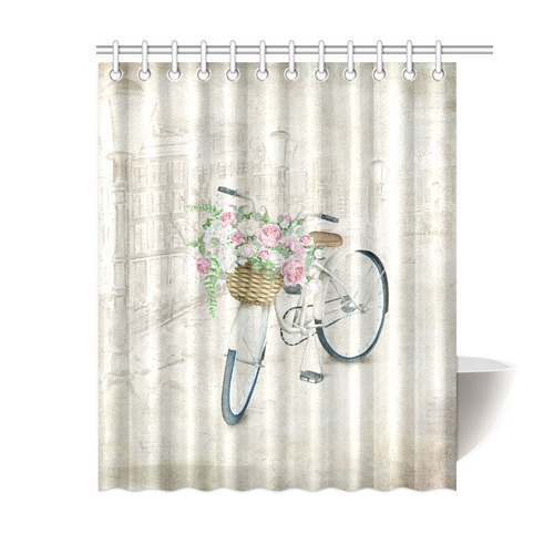 Vintage bicycle with roses basket Shower Curtain 60"x72"
