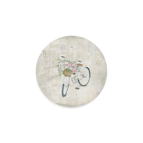 Vintage bicycle with roses basket Round Coaster