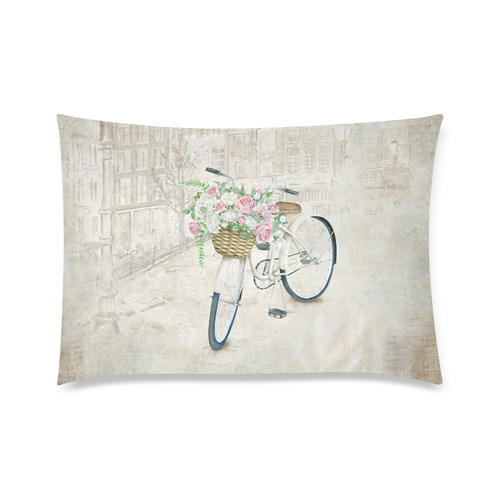 Vintage bicycle with roses basket Custom Zippered Pillow Case 20"x30"(Twin Sides)