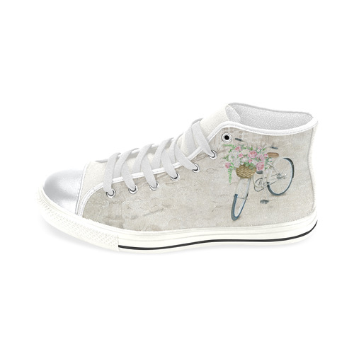 Vintage bicycle with roses basket High Top Canvas Women's Shoes/Large Size (Model 017)