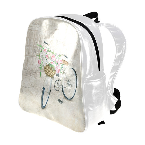 Vintage bicycle with roses basket Multi-Pockets Backpack (Model 1636)
