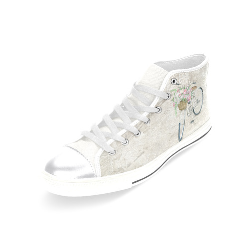 Vintage bicycle with roses basket Women's Classic High Top Canvas Shoes (Model 017)