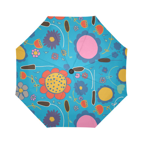 spring flower blue Auto-Foldable Umbrella (Model U04)
