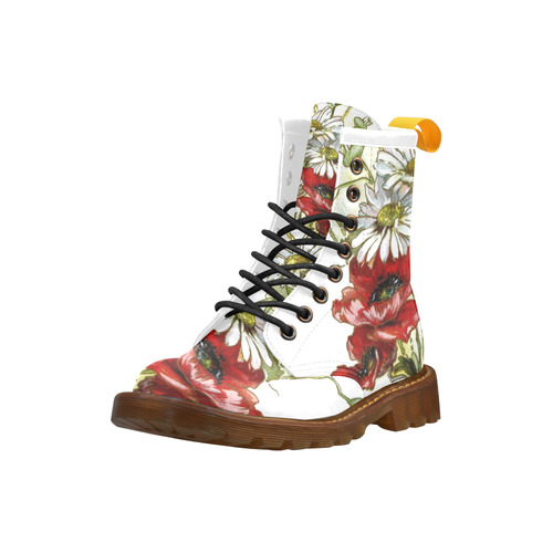 Vintage Floral Daisies Poppies High Grade PU Leather Martin Boots For Women Model 402H