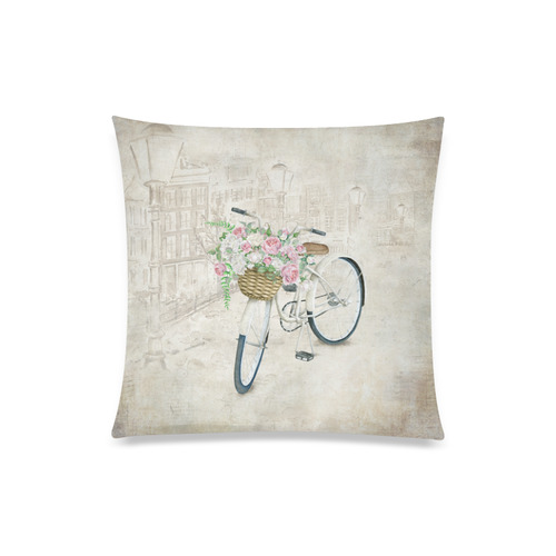 Vintage bicycle with roses basket Custom Zippered Pillow Case 20"x20"(One Side)