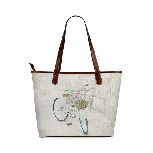 Vintage bicycle with roses basket Shoulder Tote Bag (Model 1646)