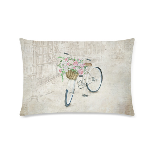 Vintage bicycle with roses basket Custom Rectangle Pillow Case 16"x24" (one side)