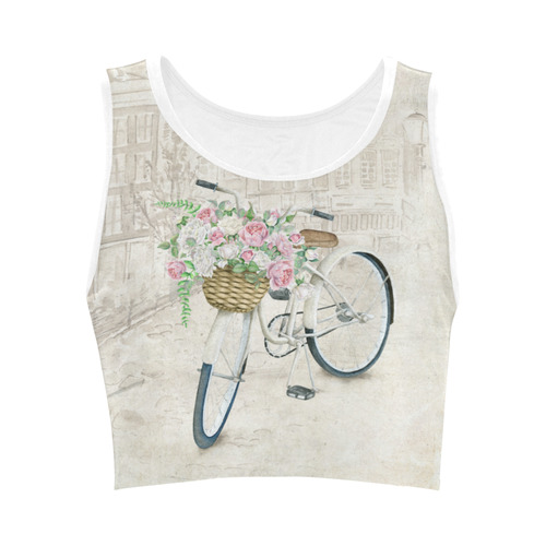 Vintage bicycle with roses basket Women's Crop Top (Model T42)