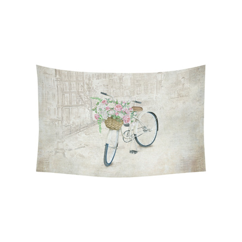 Vintage bicycle with roses basket Cotton Linen Wall Tapestry 60"x 40"