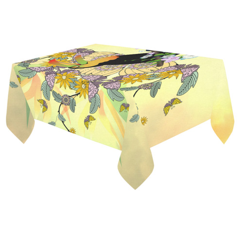 Toucan with flowers Cotton Linen Tablecloth 60"x 84"