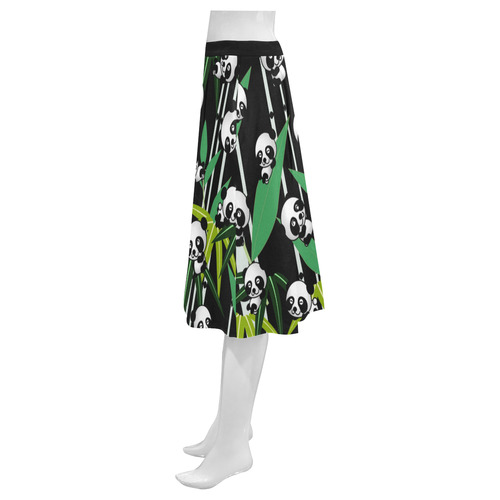 Satisfied and Happy Panda Babies on Bamboo Mnemosyne Women's Crepe Skirt (Model D16)