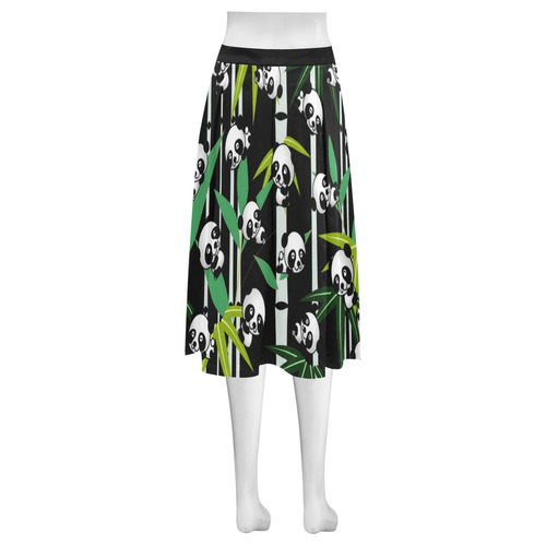 Satisfied and Happy Panda Babies on Bamboo Mnemosyne Women's Crepe Skirt (Model D16)
