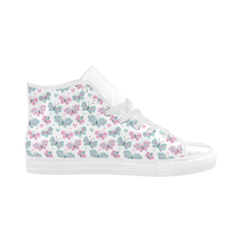 Cute Pastel Butterflies Aquila High Top Microfiber Leather Women's Shoes (Model 032)