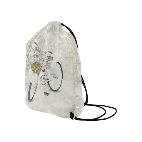 Vintage bicycle with roses basket Large Drawstring Bag Model 1604 (Twin Sides)  16.5"(W) * 19.3"(H)