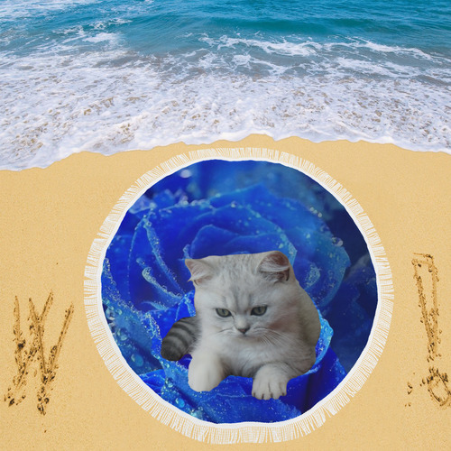 Cat and Rose Circular Beach Shawl 59"x 59"