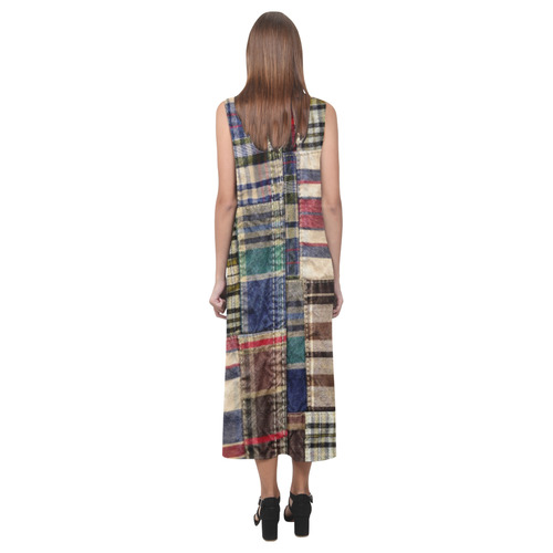 patchwork plaid / tartan Phaedra Sleeveless Open Fork Long Dress (Model D08)