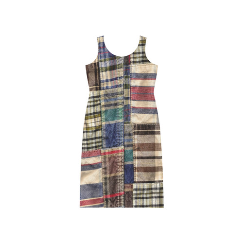 patchwork plaid / tartan Phaedra Sleeveless Open Fork Long Dress (Model D08)
