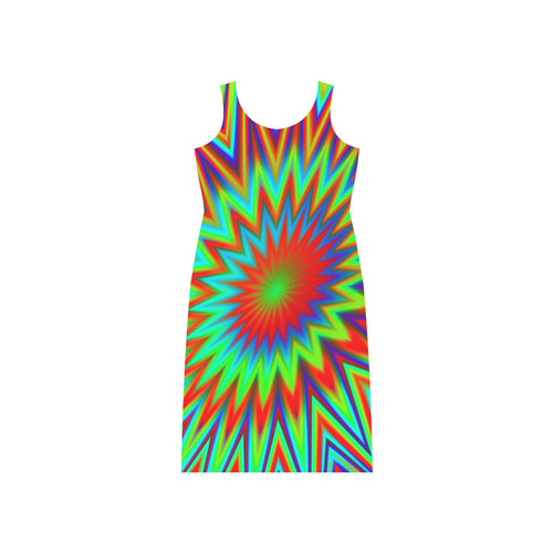 Red Yellow Blue Green Retro Psychedelic Color Explosion Phaedra Sleeveless Open Fork Long Dress (Model D08)