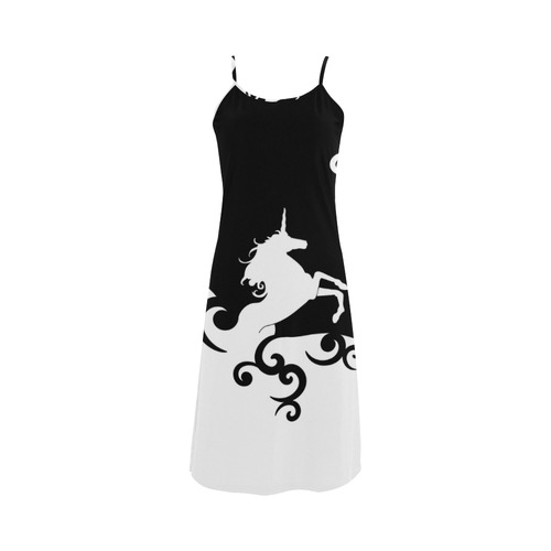 Black and White Shadowworld of Unicorns Alcestis Slip Dress (Model D05)