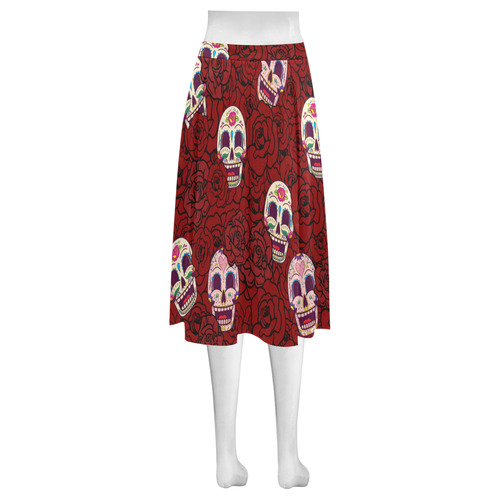 Rose Sugar Skull Mnemosyne Women's Crepe Skirt (Model D16)