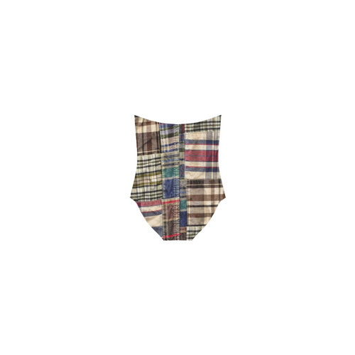 patchwork plaid / tartan Strap Swimsuit ( Model S05)