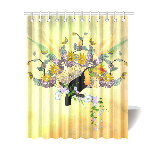 Toucan with flowers Shower Curtain 69"x84"