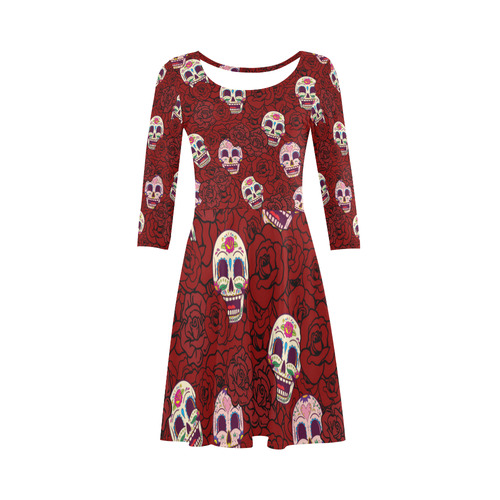 Rose Sugar Skull 3/4 Sleeve Sundress (D23)