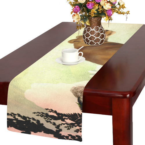 Awesome lioness in a fantasy world Table Runner 14x72 inch