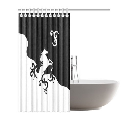 Black and White Shadowworld of Unicorns Shower Curtain 72"x72"