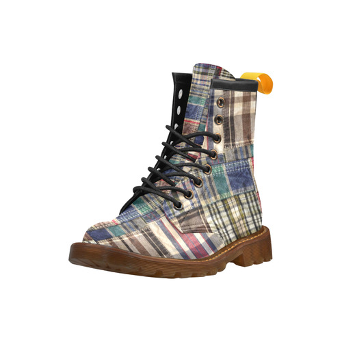 patchwork plaid / tartan High Grade PU Leather Martin Boots For Men Model 402H