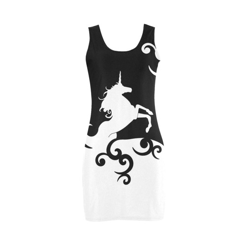 Black and White Shadowworld of Unicorns Medea Vest Dress (Model D06)