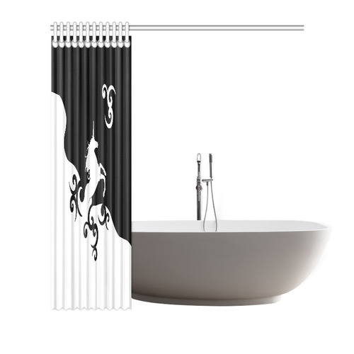 Black and White Shadowworld of Unicorns Shower Curtain 72"x72"