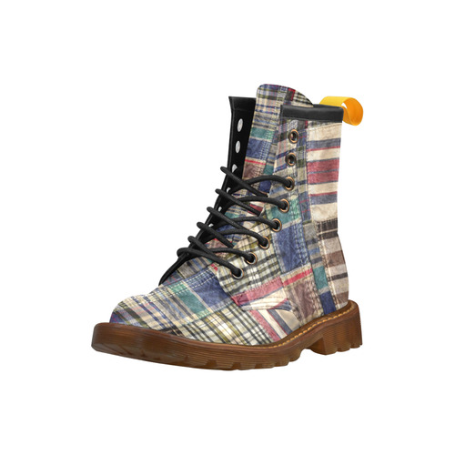 patchwork plaid / tartan High Grade PU Leather Martin Boots For Men Model 402H