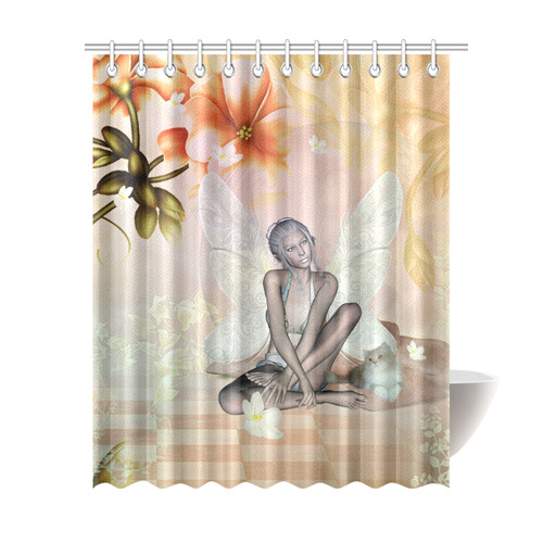 Beautiful fairy with cat Shower Curtain 69"x84"